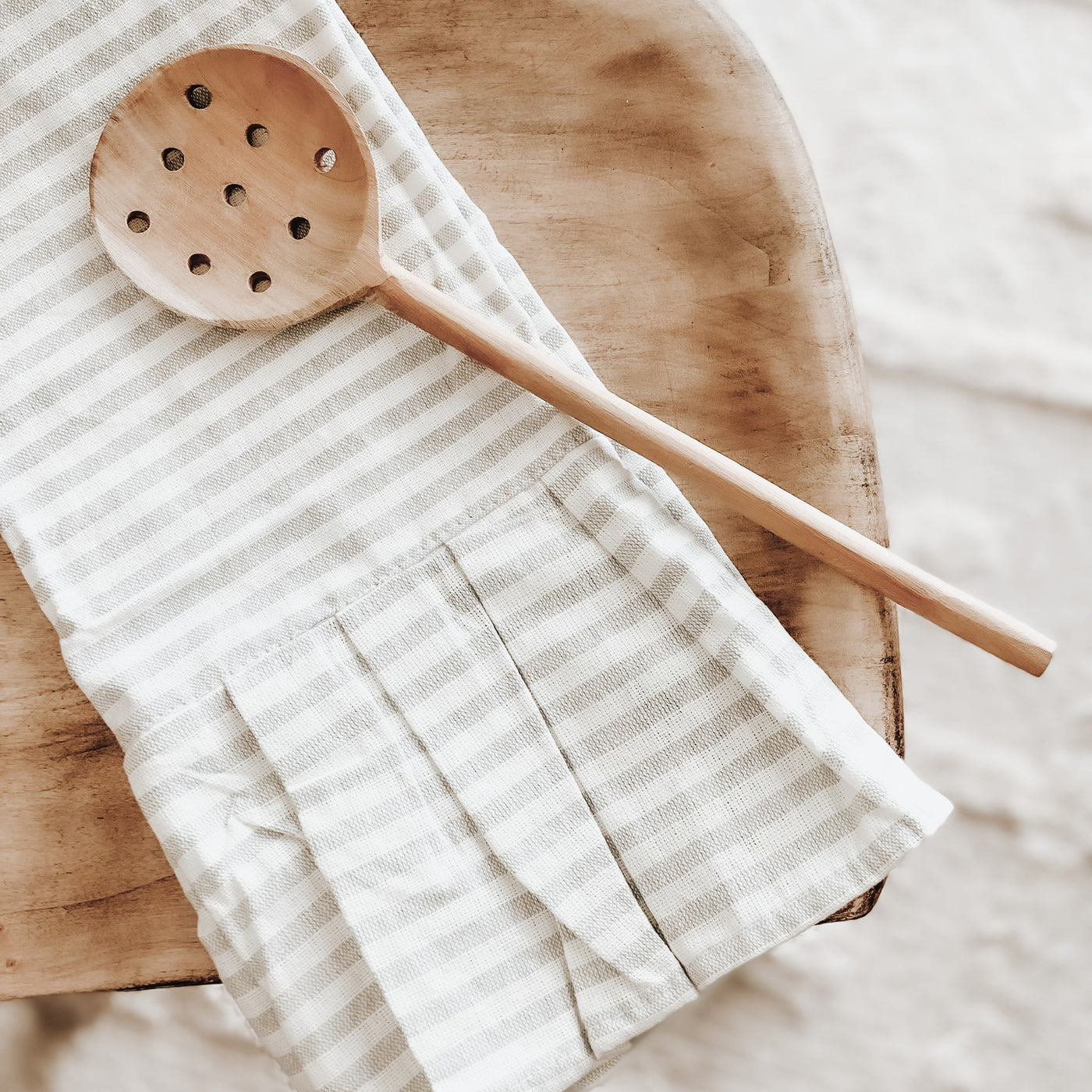 Tan Striped Tea Towel with Ruffle - Sweet Water Decor - Hand Towels