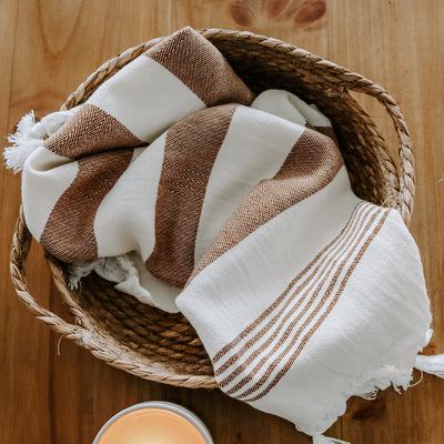 Turkish Cotton + Bamboo Hand Towel - Neutral Stripes - Sweet Water Decor - Hand Towels