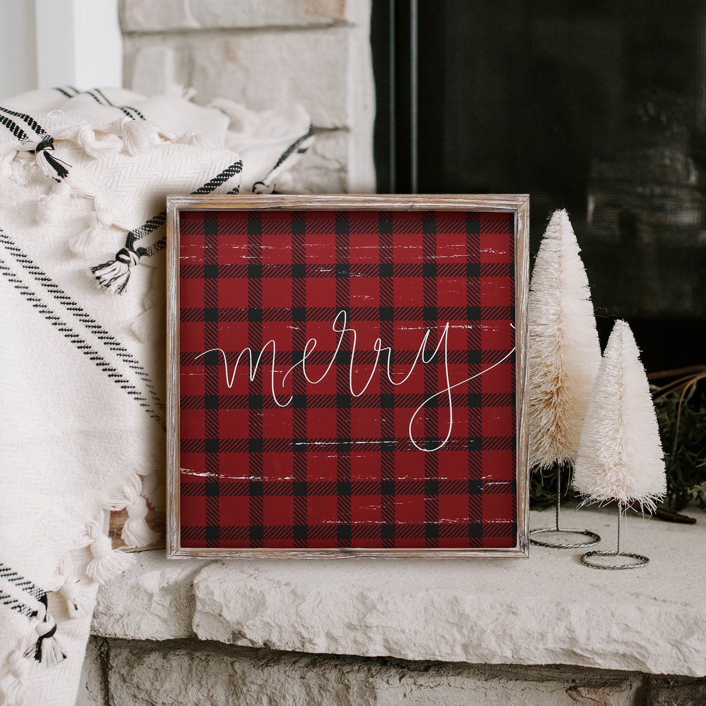 Merry Plaid Wood Sign 18x18" - Sweet Water Decor - Wood Signs