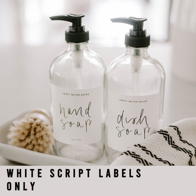 White Script Labels for Plastic and Glass Dispensers - Sweet Water Decor - Dispensers