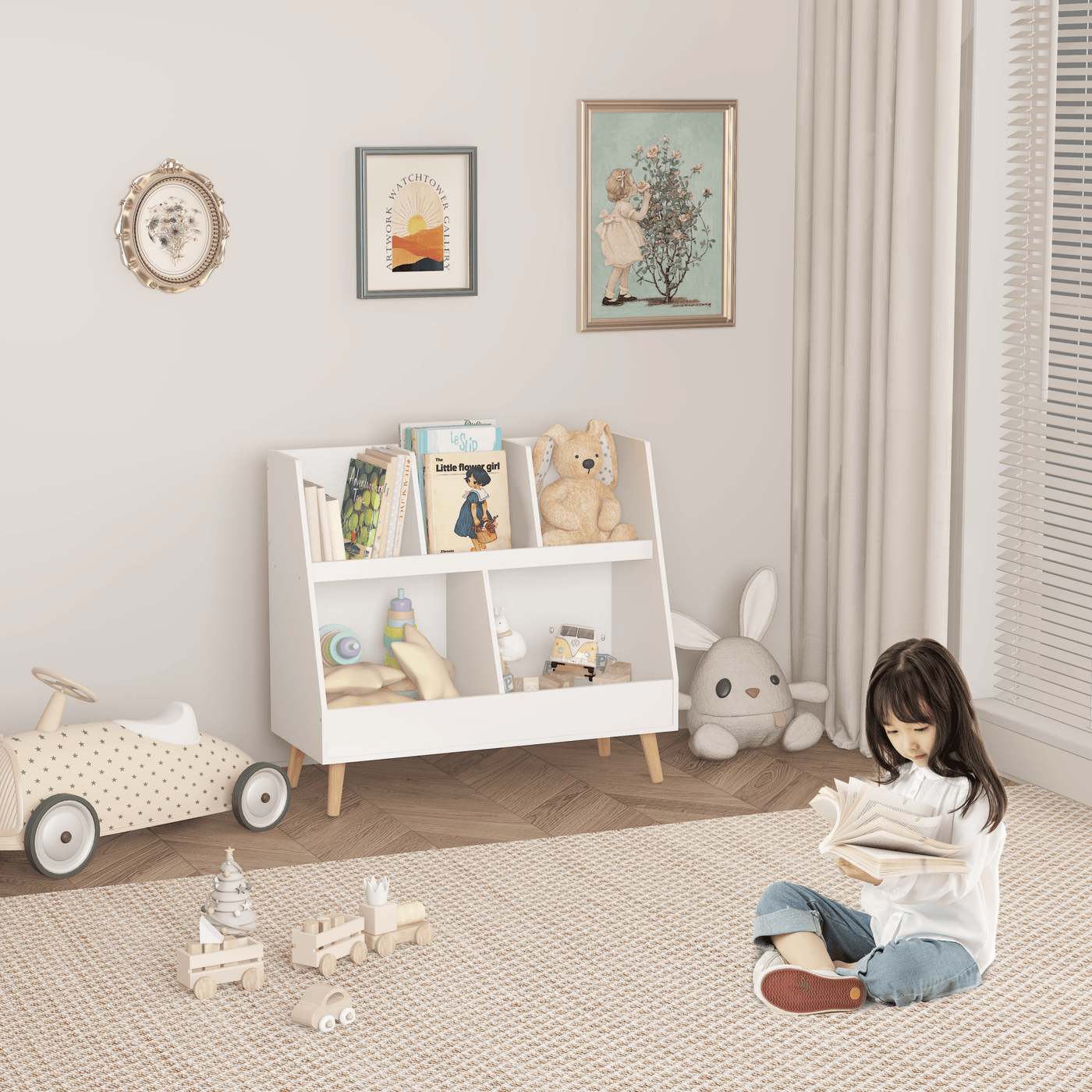 Walker Edison | Kids Bookcase and Toy Organizer - Sweet Water Decor - Storage & Organization