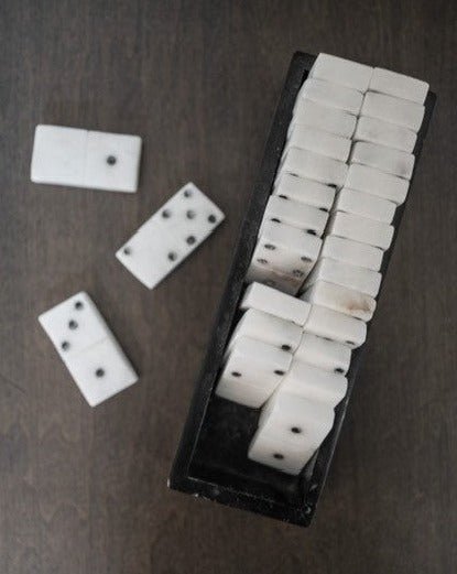 Handmade Alabaster Dominoes in Soapstone Box - Sweet Water Decor - domino set