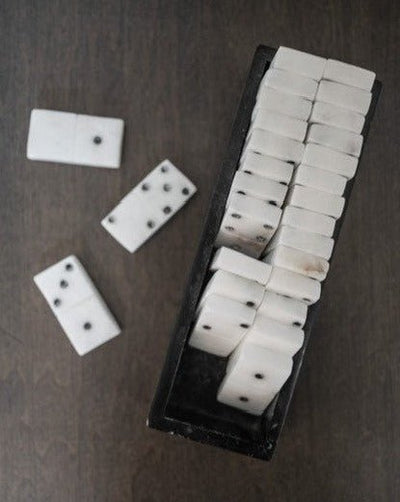 Handmade Alabaster Dominoes in Soapstone Box - Sweet Water Decor - domino set