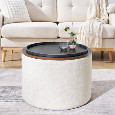 Walker Edison | Chenille 2 - Piece Set Round Storage Ottomans - Sweet Water Decor - Storage & Organization