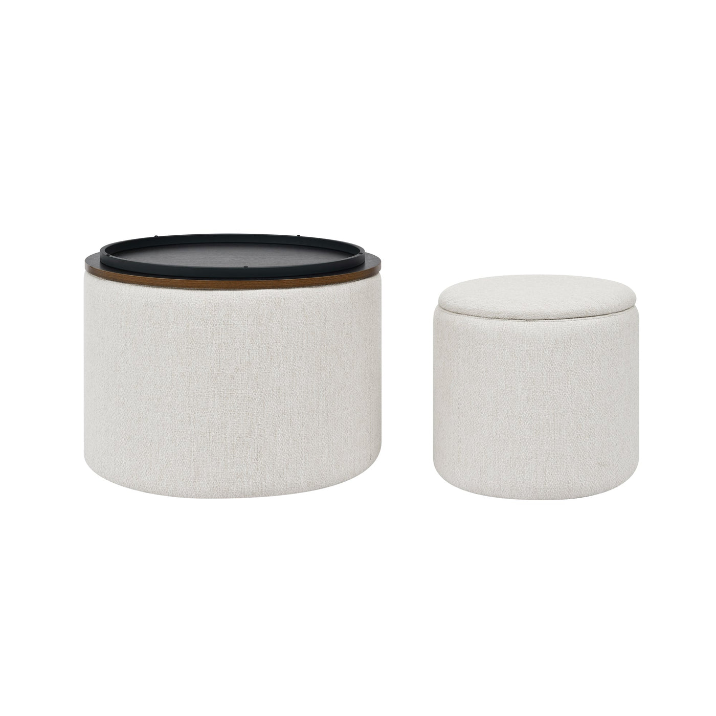 Walker Edison | Chenille 2 - Piece Set Round Storage Ottomans - Sweet Water Decor - Storage & Organization