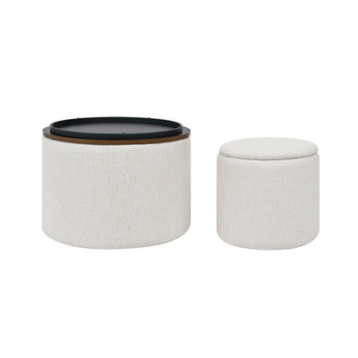 Walker Edison | Chenille 2 - Piece Set Round Storage Ottomans - Sweet Water Decor - Storage & Organization