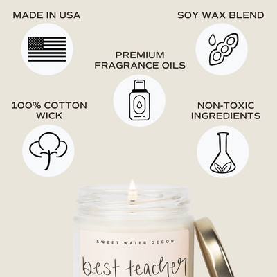 Best Teacher Ever Soy Candle - Clear Jar - 9 oz (Salt and Sea) - Sweet Water Decor - Candles