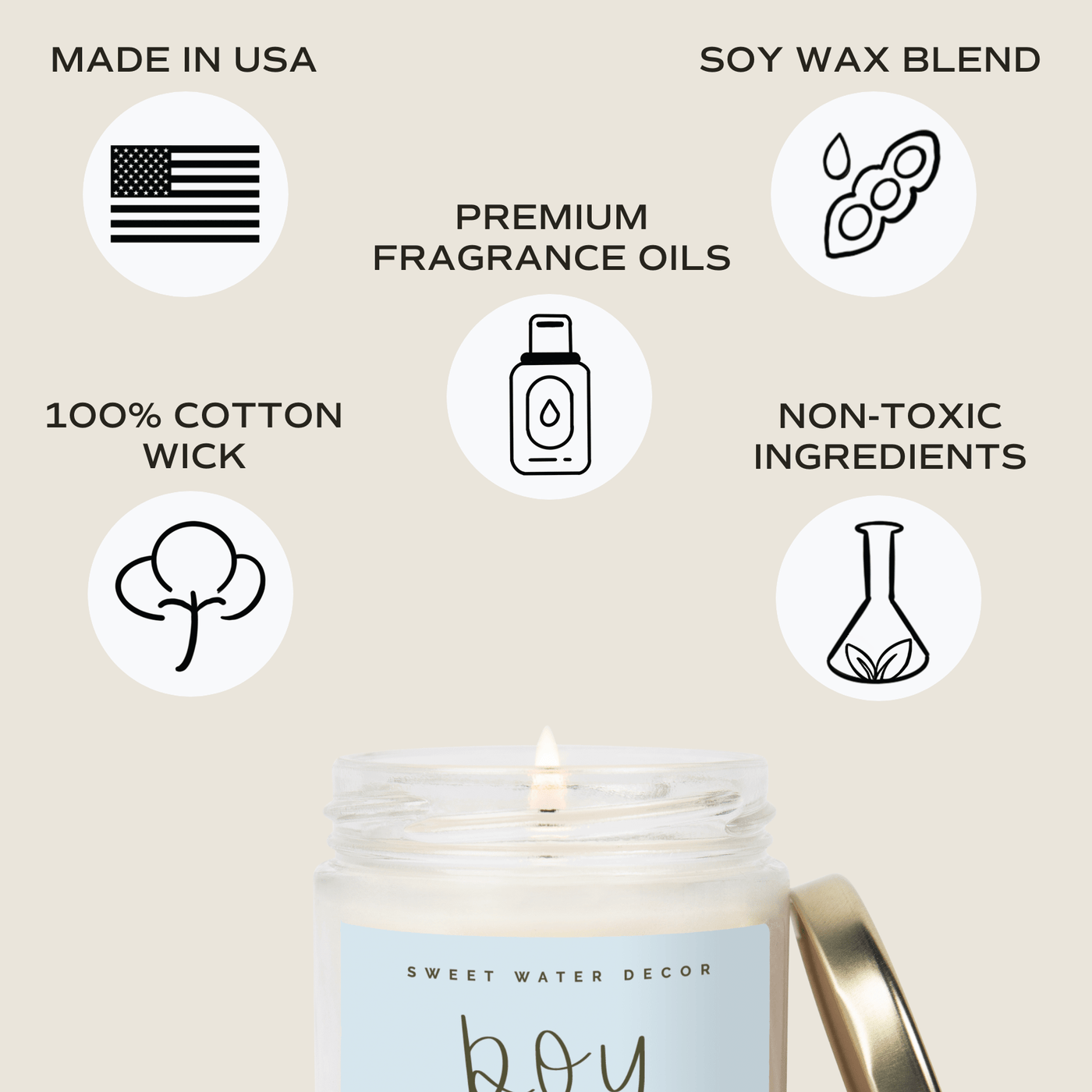 Boy Mom Soy Candle - Clear Jar - 9 oz (Palo Santo Patchouli) - Sweet Water Decor - Candles
