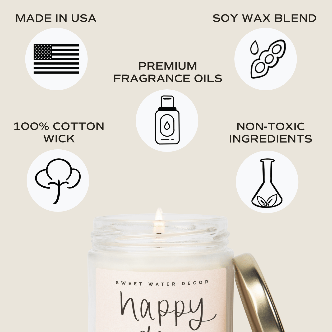 Happy Day Soy Candle - Clear Jar - 9 oz - Sweet Water Decor - Candles