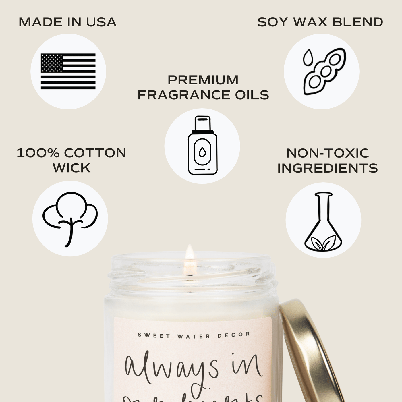 Always In Our Hearts Soy Candle - Clear Jar - 9 oz (Wildflowers and Salt) - Sweet Water Decor - Candles