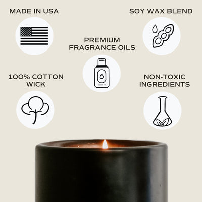 Warm and Cozy Soy Candle - Black Stoneware Jar - 12 oz - Sweet Water Decor - Candles