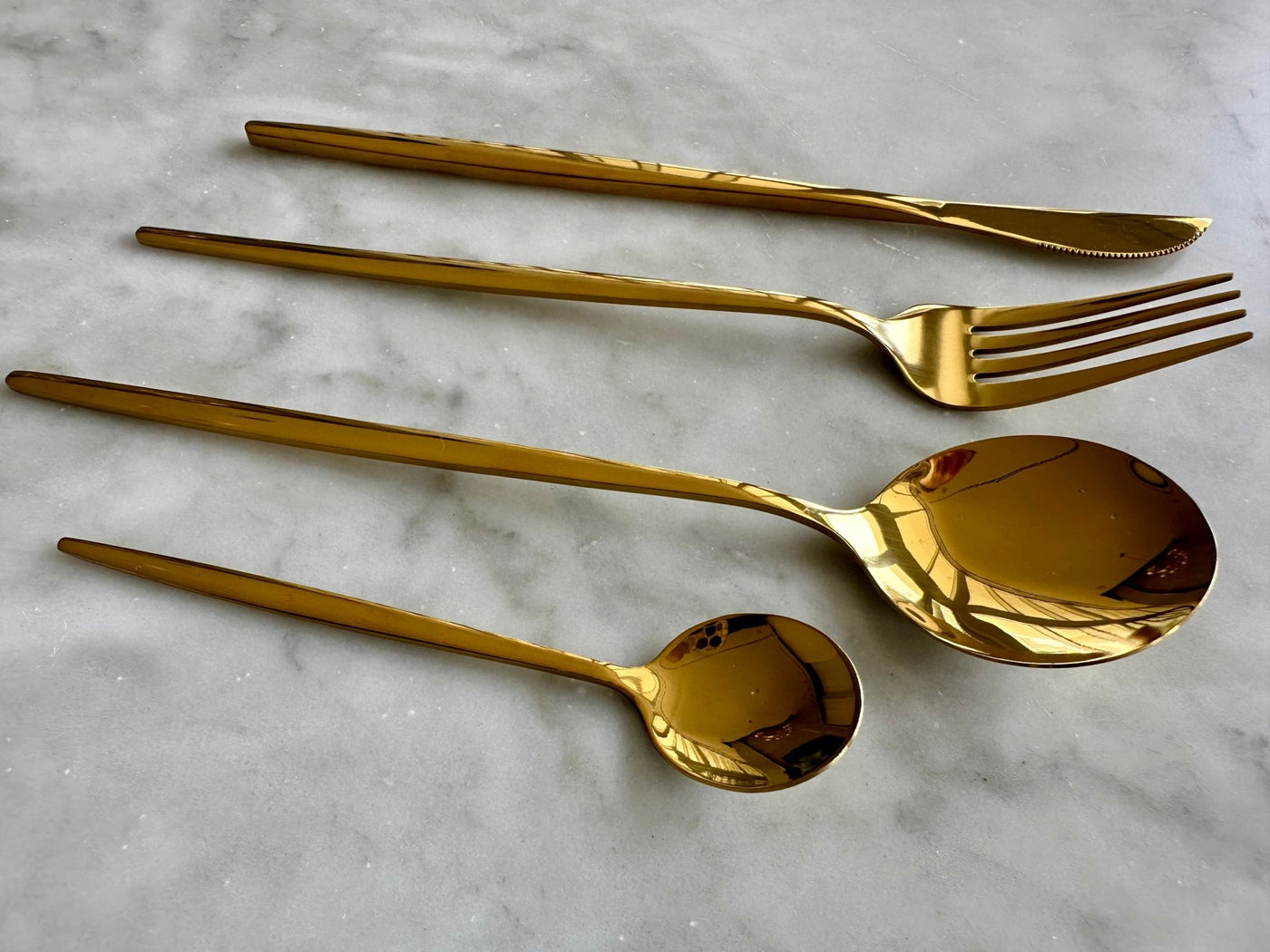 Modern Sleek Gold Flatware, Set of 16 - Sweet Water Decor - 