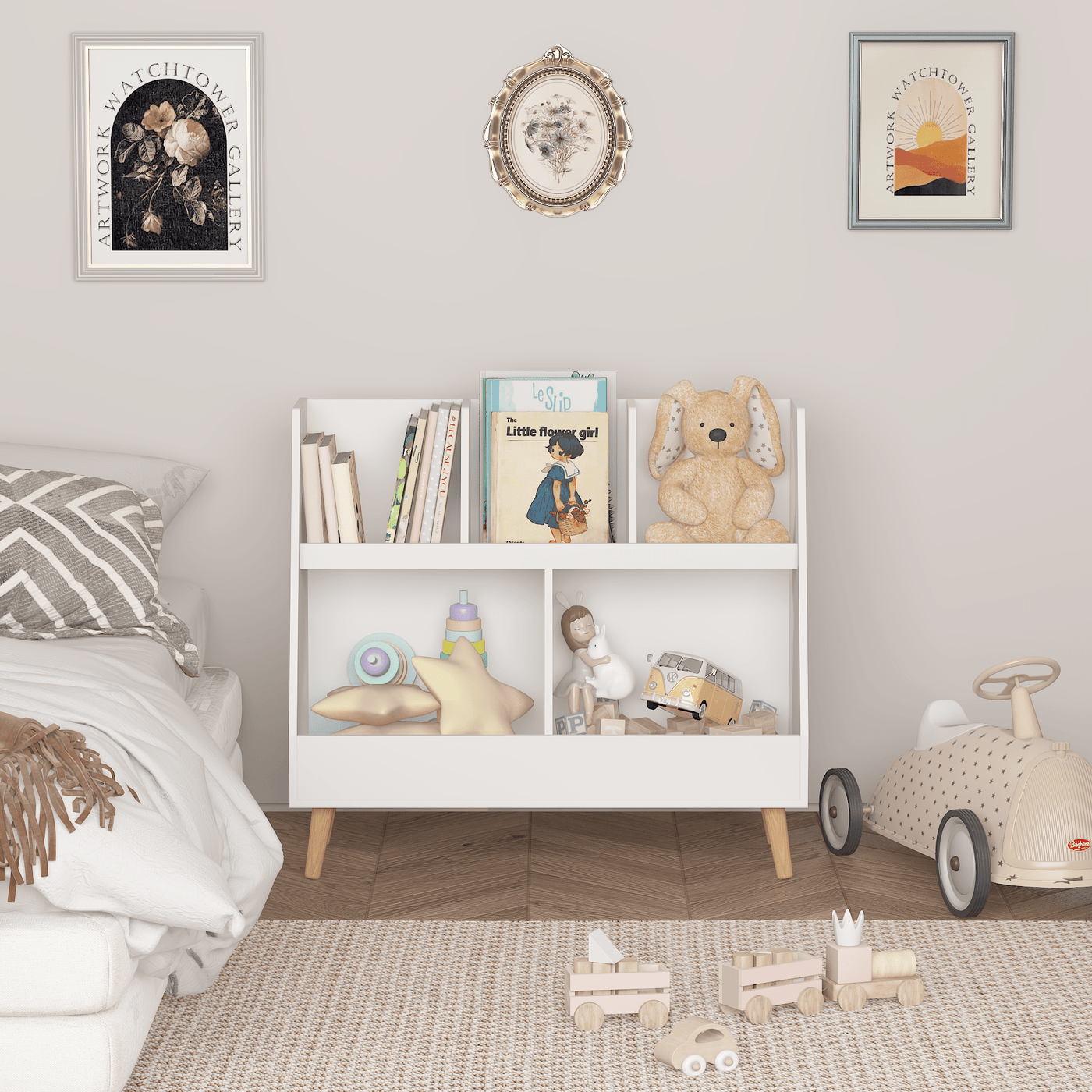 Walker Edison | Kids Bookcase and Toy Organizer - Sweet Water Decor - Storage & Organization