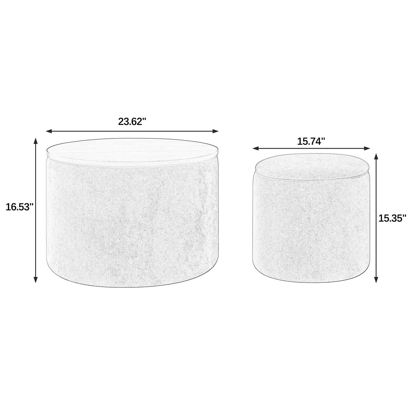 Walker Edison | Chenille 2 - Piece Set Round Storage Ottomans - Sweet Water Decor - Storage & Organization