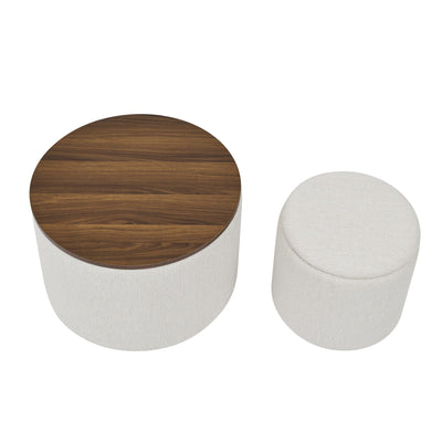 Walker Edison | Chenille 2 - Piece Set Round Storage Ottomans - Sweet Water Decor - Storage & Organization