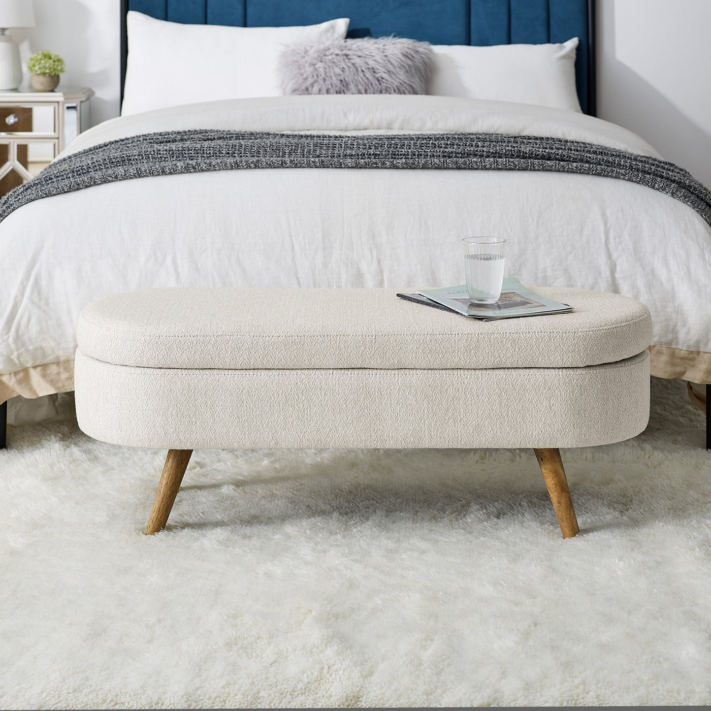 Walker Edison | Ottoman Oval Storage Bench - Sweet Water Decor - Ottoman