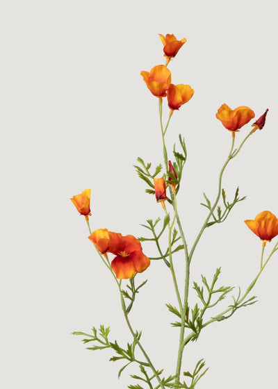 Orange Mini Fake Poppy Flower Spray - 26" - Sweet Water Decor - faux flower