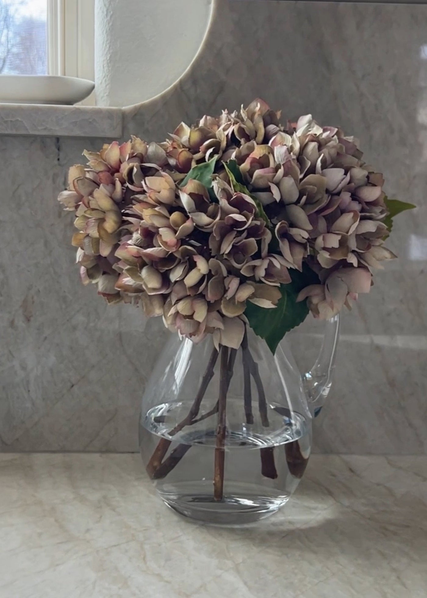 Dried Look Artificial Hydrangea in Vintage Taupe - 13.75" - Sweet Water Decor - faux flower