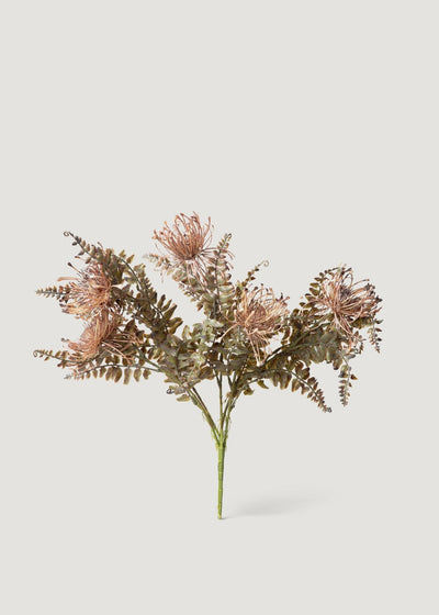 Antique Mauve Fake Pincushion Protea Flower Bush - 17.25" - Sweet Water Decor - faux flower