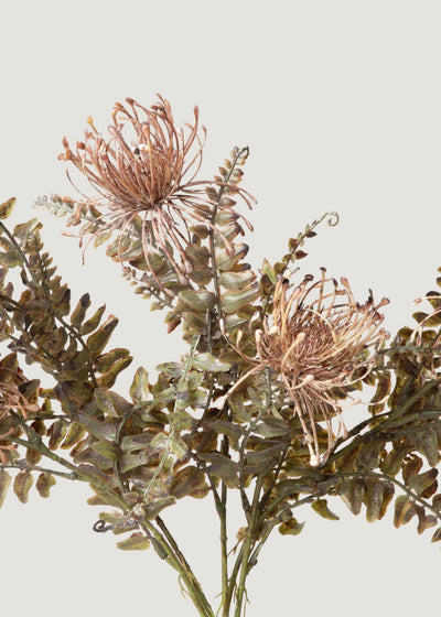 Antique Mauve Fake Pincushion Protea Flower Bush - 17.25" - Sweet Water Decor - faux flower