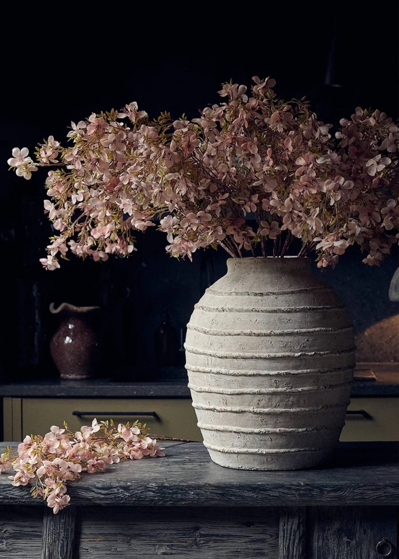 Pink Artificial Prunus Blossom Flower Branch - 41.25" - Sweet Water Decor - faux flower