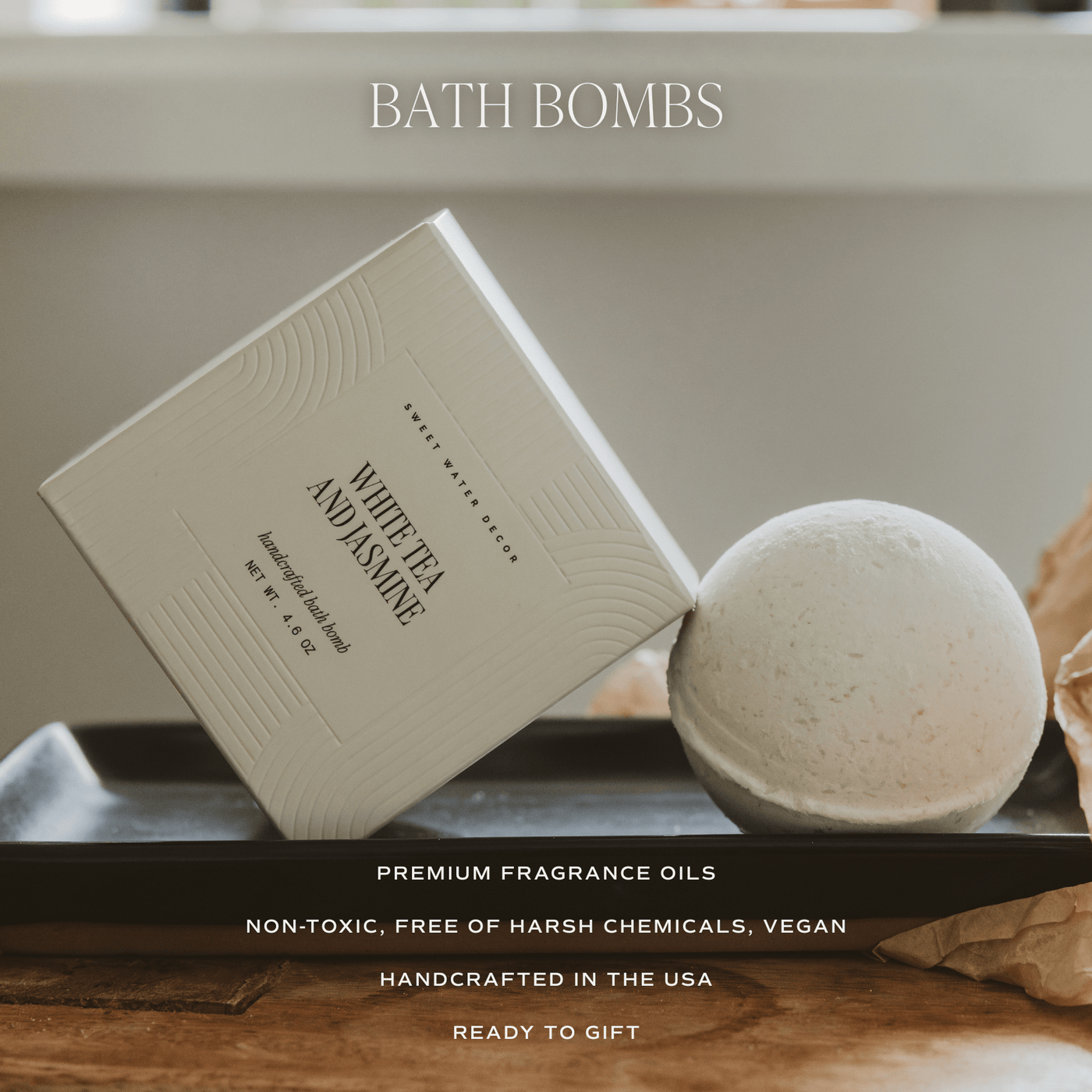 White Tea and Jasmine 4.6 oz Bath Bomb - Sweet Water Decor - Bath Bomb