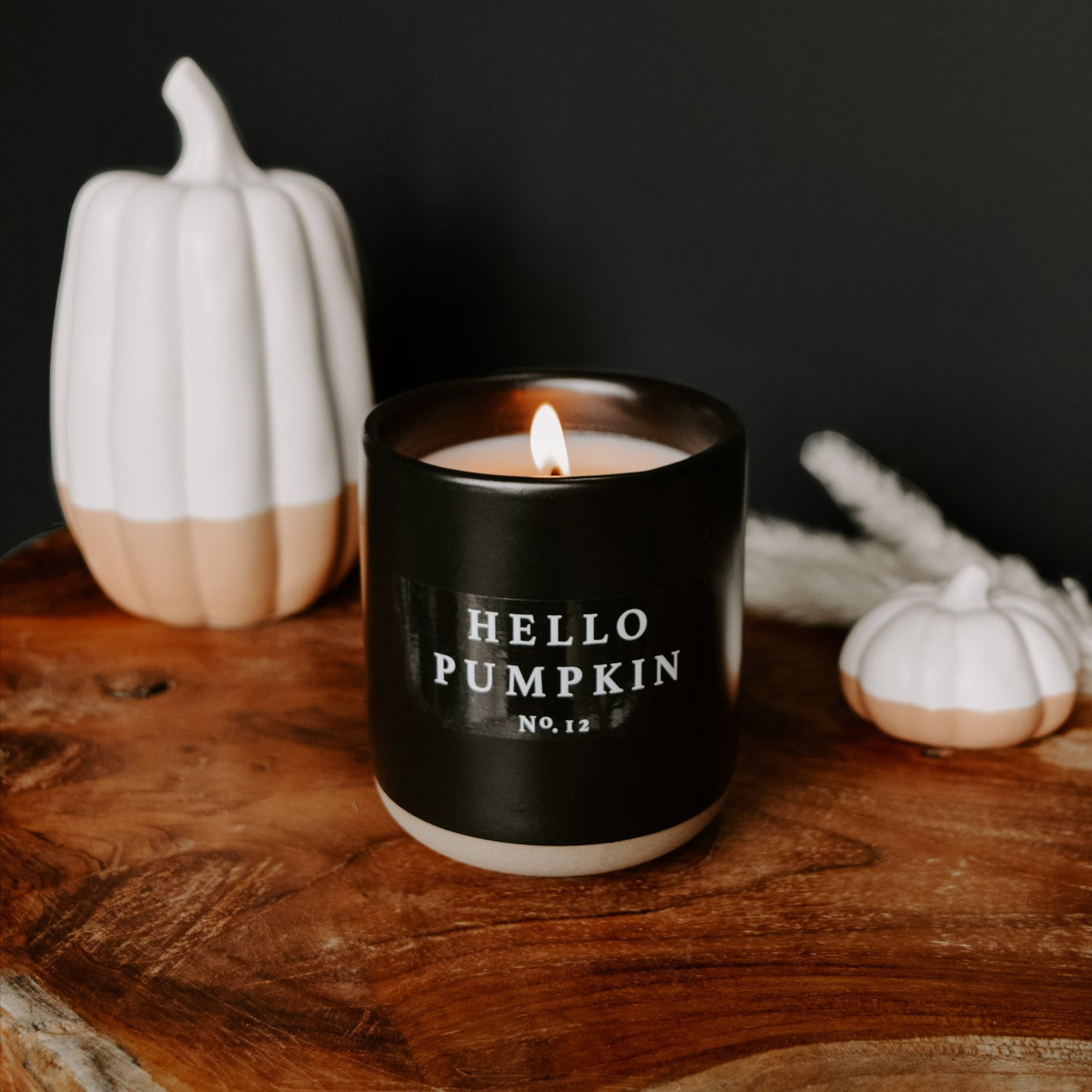 Hello Pumpkin Soy Candle - Black Stoneware Jar - 12 oz - Sweet Water Decor - Candles