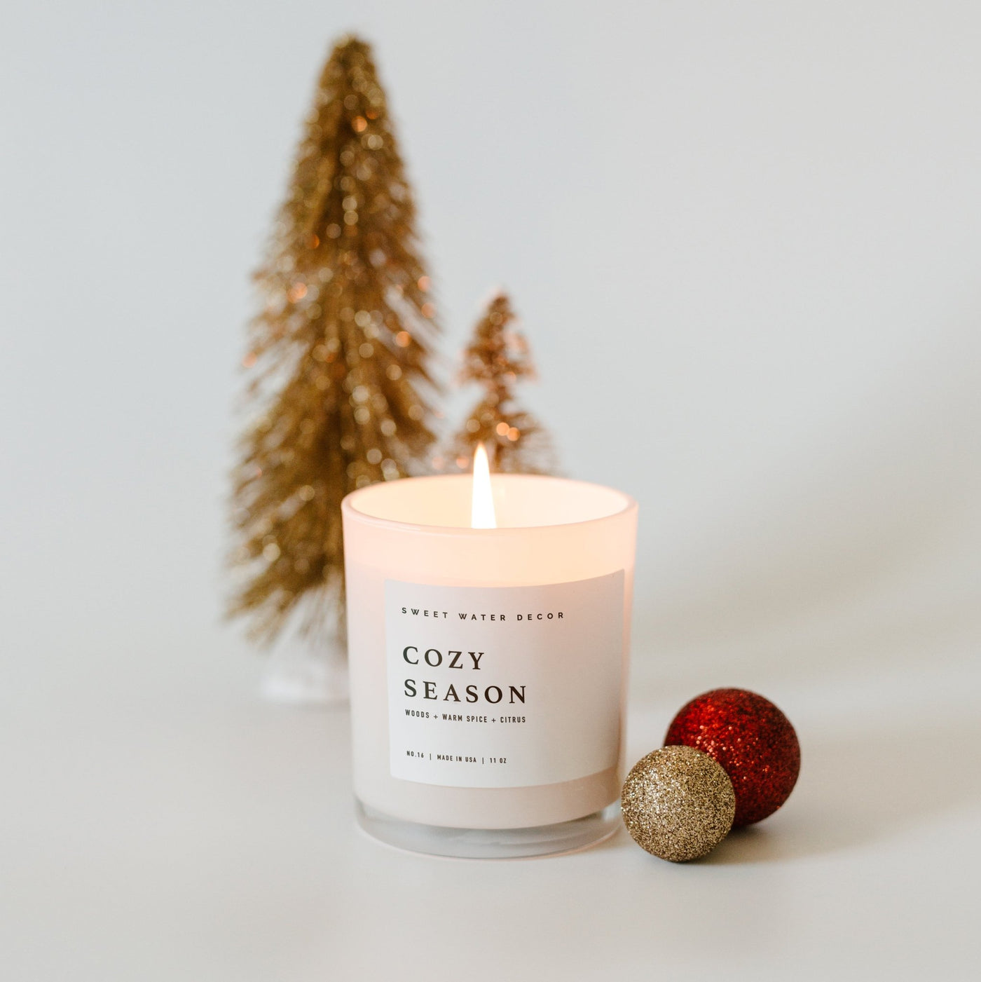 Cozy Season Soy Candle - White Jar - 11 oz - Sweet Water Decor - Candles