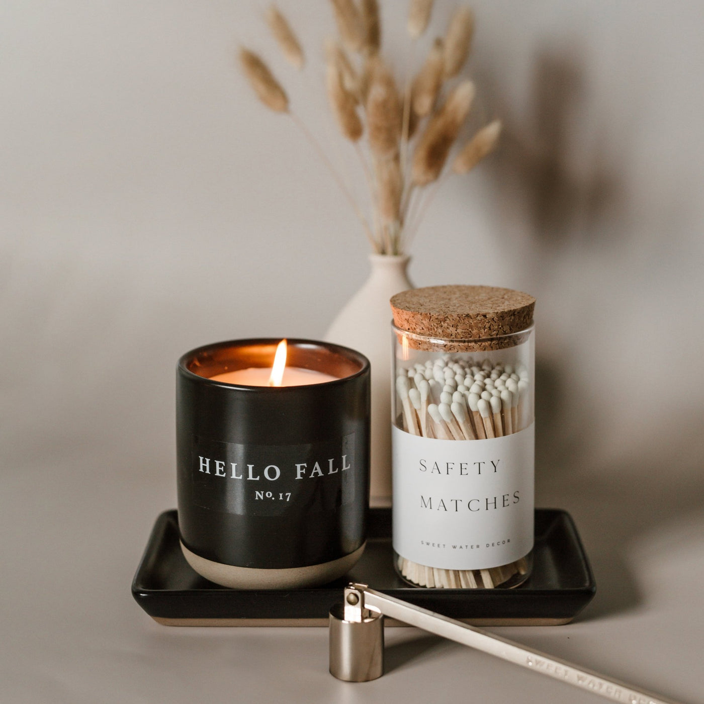 Hello Fall Soy Candle - Black Stoneware Jar - 12 oz - Sweet Water Decor - Candles