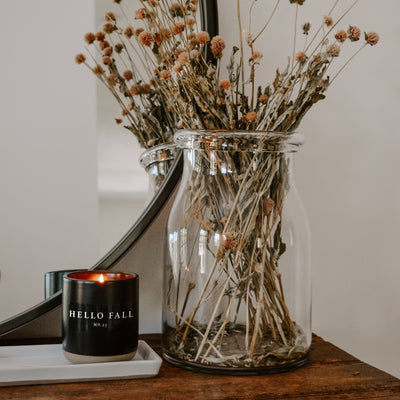 Hello Fall Soy Candle - Black Stoneware Jar - 12 oz - Sweet Water Decor - Candles