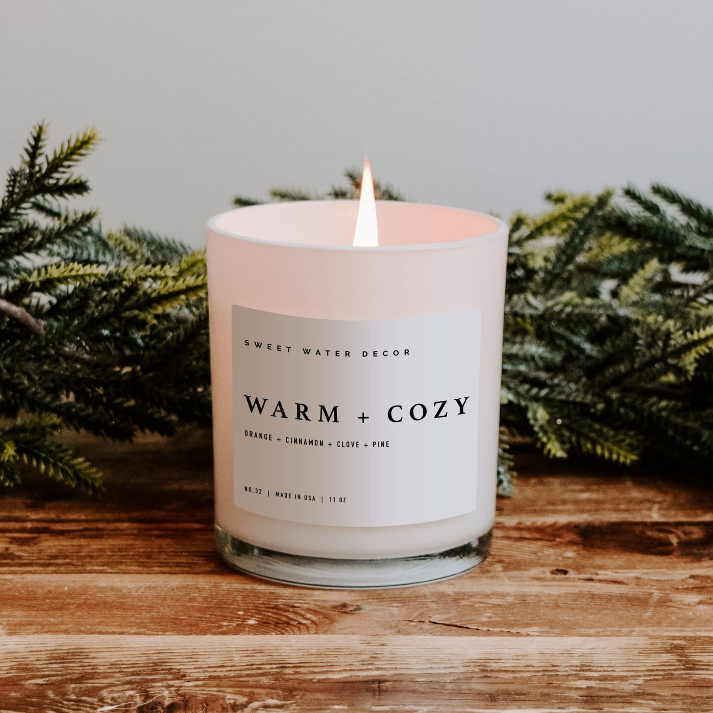 Warm and Cozy Soy Candle - White Jar - 11 oz - Sweet Water Decor - Candles