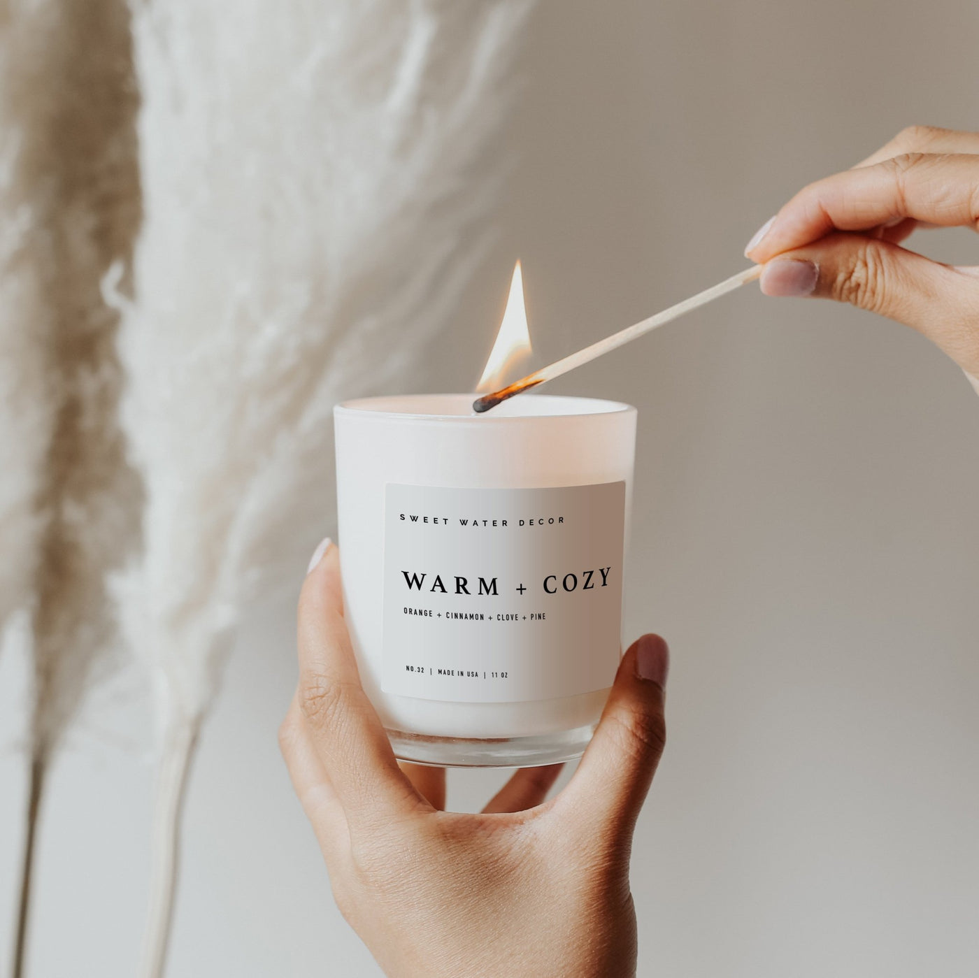 Warm and Cozy Soy Candle - White Jar - 11 oz - Sweet Water Decor - Candles