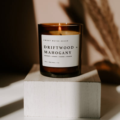 Driftwood and Mahogany Soy Candle - Amber Jar - 11 oz
