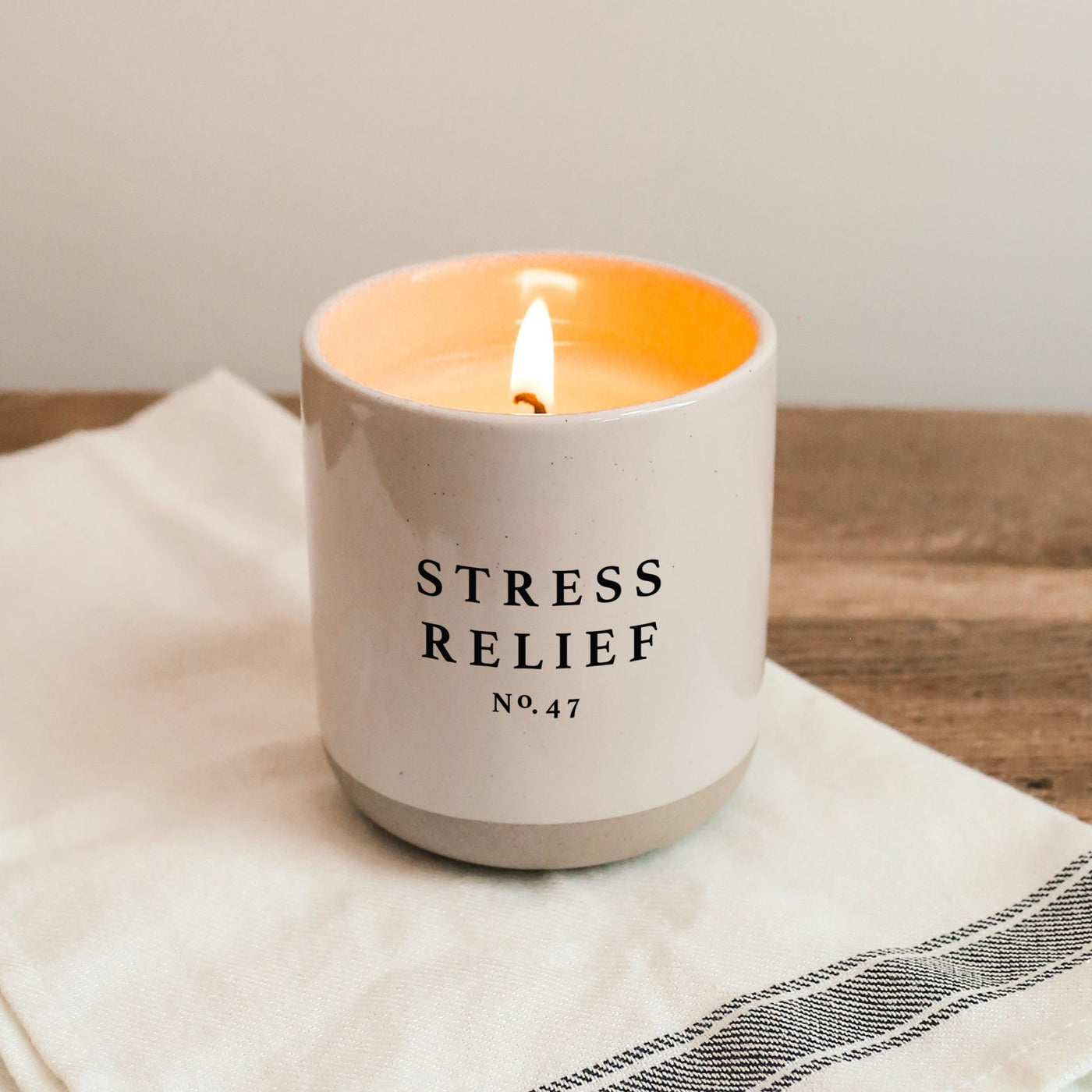 Stress Relief Soy Candle - Cream Stoneware Jar - 12 oz - Sweet Water Decor - Candles