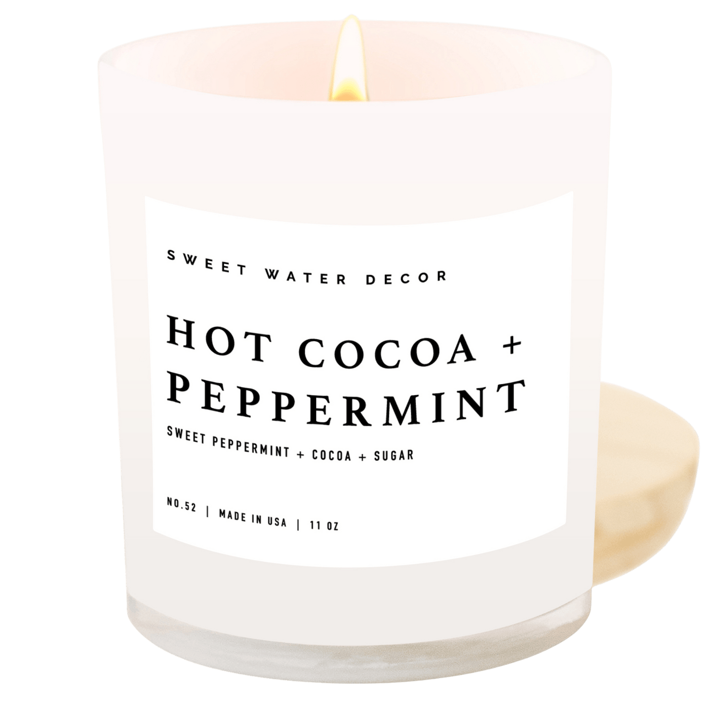 Hot Cocoa and Peppermint Soy Candle - White Jar - 11 oz - Sweet Water Decor - Candles