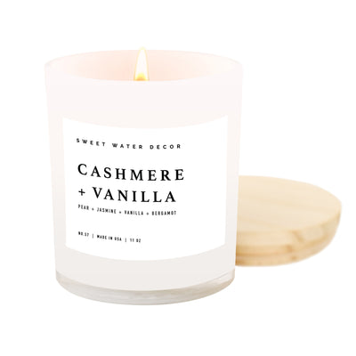 Cashmere and Vanilla Soy Candle - White Jar - 11 oz - Sweet Water Decor - Candles