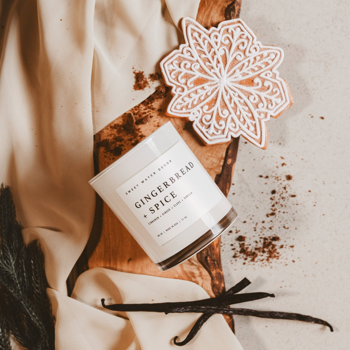 Gingerbread and Spice Soy Candle - White Jar - 11 oz - Sweet Water Decor - Candles
