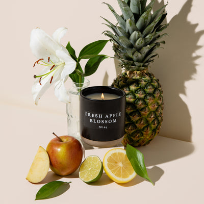Fresh Apple Blossom Soy Candle - Black Stoneware Jar - 12 oz