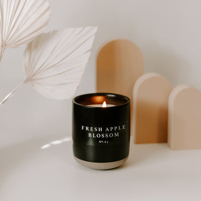 Fresh Apple Blossom Soy Candle - Black Stoneware Jar - 12 oz