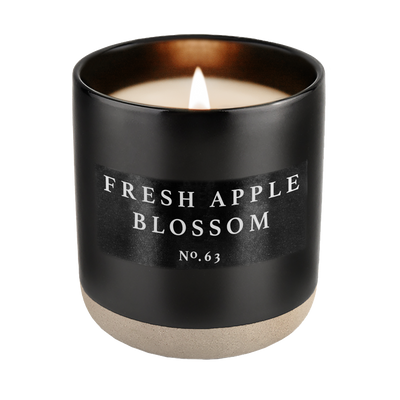 Fresh Apple Blossom Soy Candle - Black Stoneware Jar - 12 oz