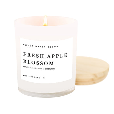 Fresh Apple Blossom Soy Candle - White Jar - 11 oz - Sweet Water Decor - Candles