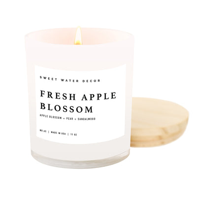 Fresh Apple Blossom Soy Candle - White Jar - 11 oz