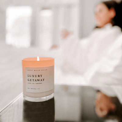 Luxury Getaway Soy Candle - White Jar - 11 oz - Sweet Water Decor - Candles