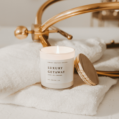 Luxury Getaway Soy Candle - White Jar - 11 oz - Sweet Water Decor - Candles