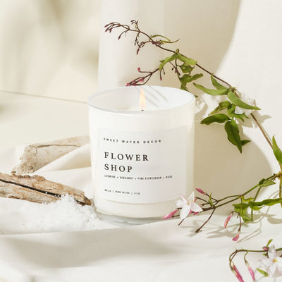 Flower Shop Soy Candle - White Jar - 11 oz - Sweet Water Decor - Candles