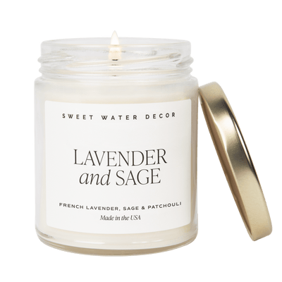 Lavender and Sage Soy Candle - Clear Jar - 9 oz - Sweet Water Decor - Candles