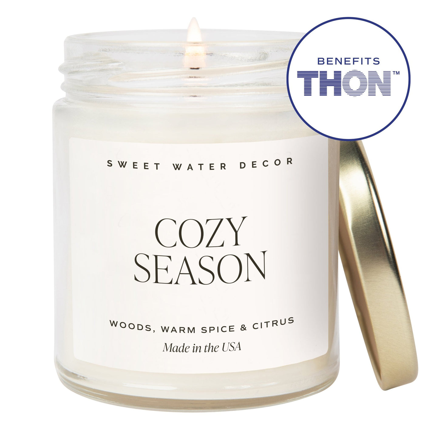 Cozy Season Soy Candle - Clear Jar - 9 oz THON - Sweet Water Decor - Candles