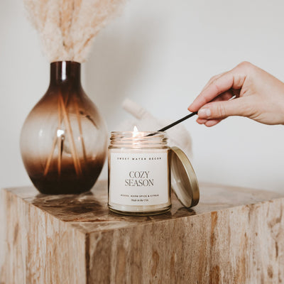 Cozy Season Soy Candle - Clear Jar - 9 oz THON - Sweet Water Decor - Candles
