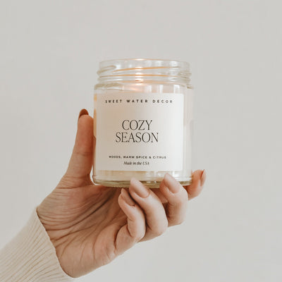 Cozy Season Soy Candle - Clear Jar - 9 oz THON - Sweet Water Decor - Candles