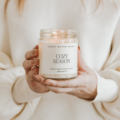 Cozy Season Soy Candle - Clear Jar - 9 oz - Sweet Water Decor - Candles